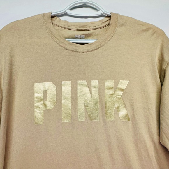 Victoria's Secret PINK Long Sleeve T-shirt Gold Tan Cotton Women's L *See Flaw* - Picture 3 of 8